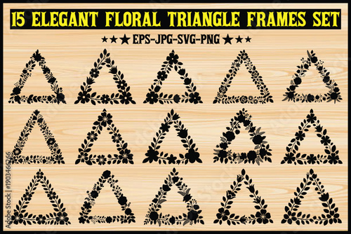 Elegant floral triangle frames set for decorative and crafting purposes Vector