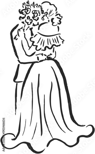 Hand drawn wedding couple kissing for invitation design