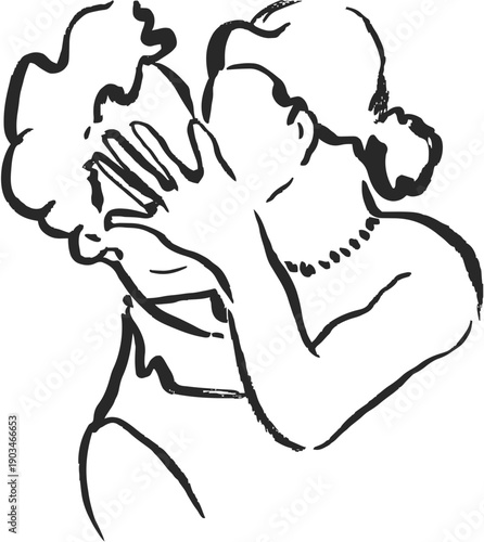 Romantic sketch of a couple kissing for wedding invitation