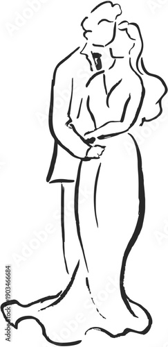 Sketch of a bride and groom standing together for invitation