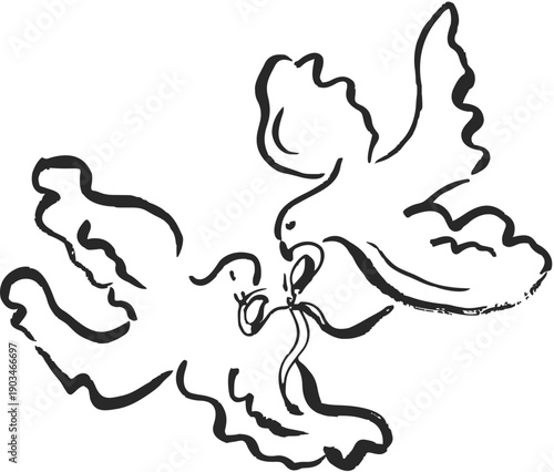 Hand drawn sketch of two birds for romantic wedding decor