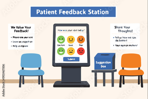 patient feedback station with digital survey and suggestion box
