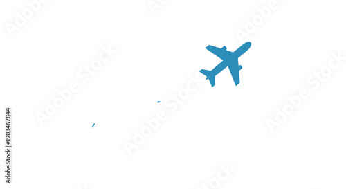 Airplane icon with dashed loop path illustration. Plane symbol flying with dotted line route. Design for travel
