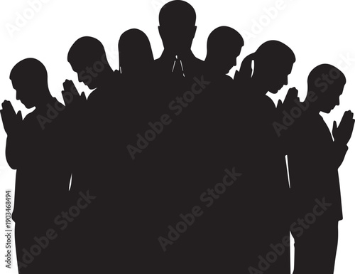 People praying silhouette vector illustration group of faithful individuals in meditation and worship