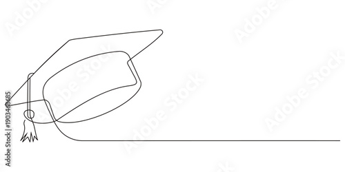 Continuous one line drawing of a graduation cap for education concept