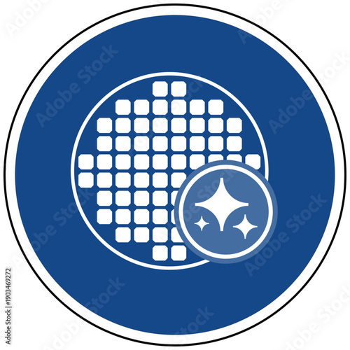 Künstliche Intelligenz KI in der Halbleiterindustrie und Chipfertigung Icon blau Vektor für Mikrochips und Prozessoren Technologie