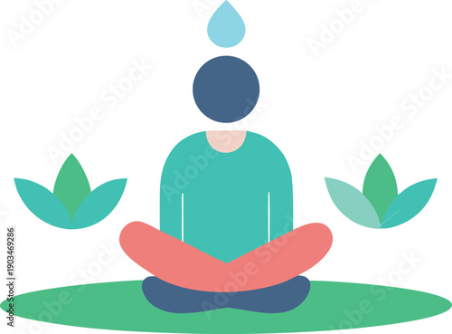 Person meditating with blue aura isolated on transparent background, Vector, illustration