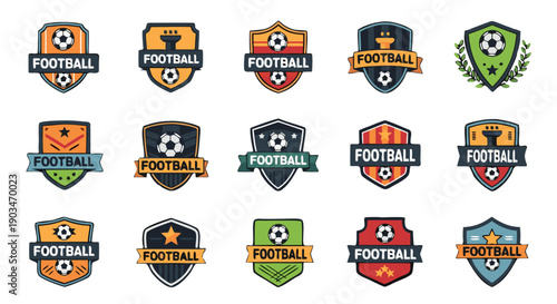 Dynamic collection of soccer tournament badges, shield emblems, and sports championship insignias vector set