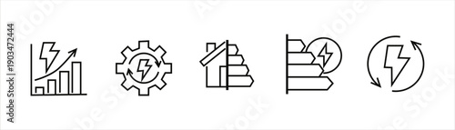 Set of icons representing energy efficiency, renewable energy, and power generation concepts