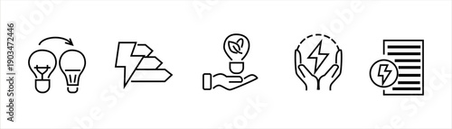 Collection of icons representing energy efficiency, innovation, and conservation concepts