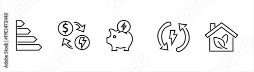 Energy efficiency icons representing savings, conservation, and sustainable living concepts