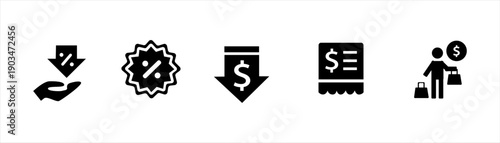 Collection of icons representing discounts, sales, and shopping concepts