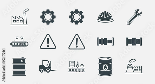 Industrial icons and symbols for manufacturing and industry