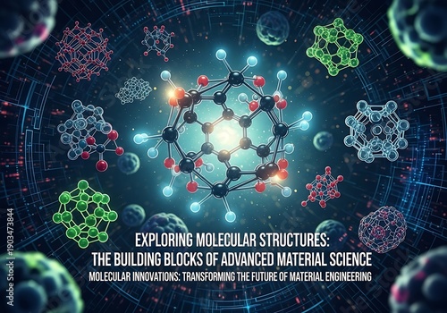 Molecular structures are depicted as building blocks of advanced material science.