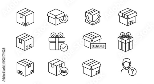 Packaging and delivery icons set