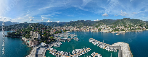 Photography Drone view of the coast at Rapallo on Liguria, Italy