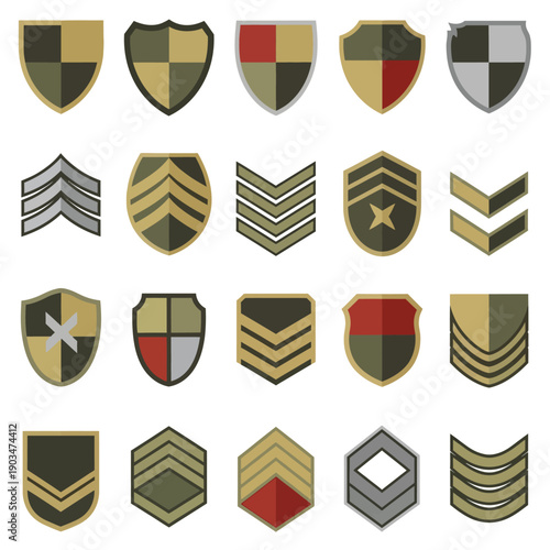 Military Badges and Insignia Collection: Shields, Chevrons, Ranks