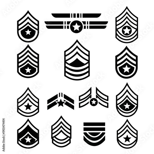 Military Rank Insignia Set: Stripes, Chevrons, Stars, and Bars