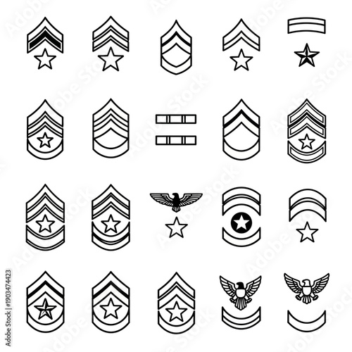 Military Rank Insignia Collection: Stripes, Chevrons, Stars, and Eagle Emblems
