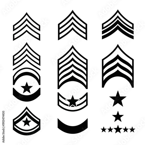 Military Rank Insignia Set: Stripes, Chevrons, Stars and Bars
