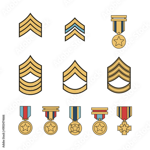 Military Rank Insignia and Medals Collection: Chevrons and Awards Icons