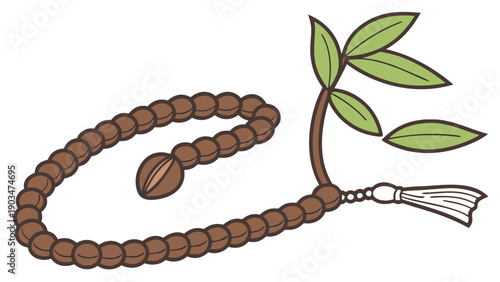 Islamic Prayer Beads with Tassel and Leafy Branch Illustration