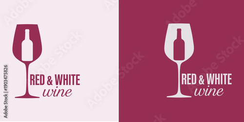 Wine Logo, Red And White Wine Glass And Bottle Icon Elegant Winery Branding Restaurant Label Alcohol Beverage Design