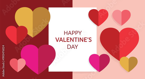 A colorful Valentine's Day card with multiple hearts and a white message box