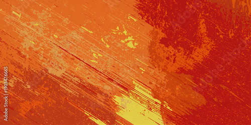 Grungy red wood texture featuring distressed red and yellow paint splatters on an aged vintage wall surface with a dark textured pattern backdrop