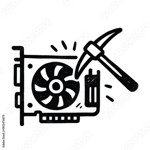 Graphic card with pickaxe line icon
