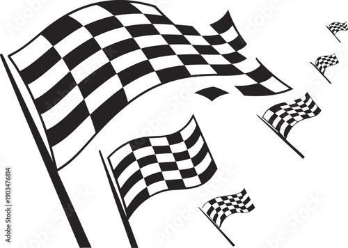 Checkered Flags of Triumph: A dynamic array of checkered flags waves proudly, evoking the thrill of the finish line and the spirit of competition. This image celebrates victory, speed.