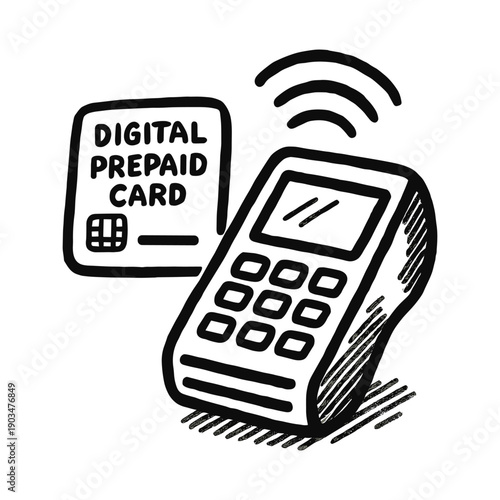 Digital prepaid card with payment terminal sketch