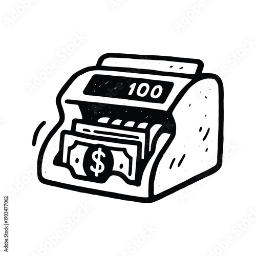 Money counting machine with bills and display