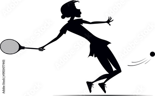 Tennis court. Silhouette of young woman playing tennis