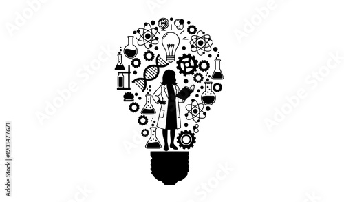 International Women and Girls in Science Day vector concept with STEM symbols and female inspiration