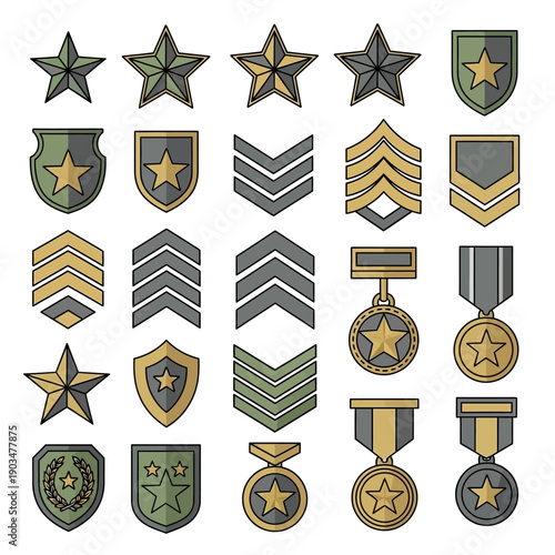 Military Insignia Set: Medals, Badges, Ranks, Stars, Shields