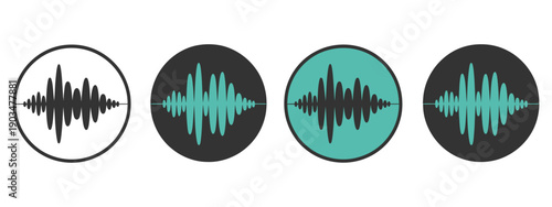 Sound Wave Icon Set in Trendy Simple Style, Isolated on White Background, Featuring Music Frequency and Voice Message Symbols in Modern Flat Vector Illustration