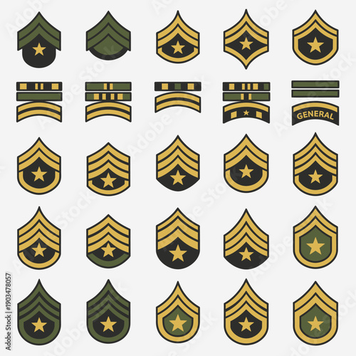 Military Rank Insignia Collection: Stripes, Chevrons, and Stars