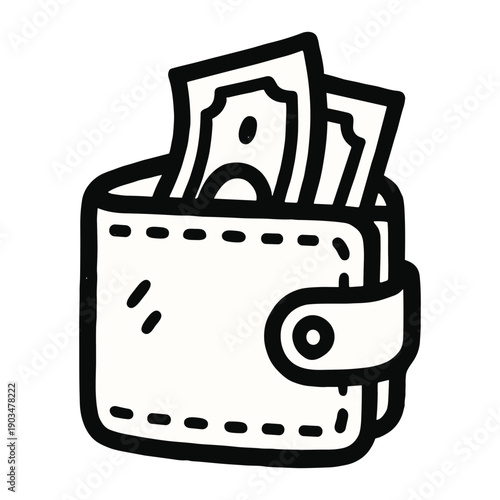 Wallet with cash bills doodle style