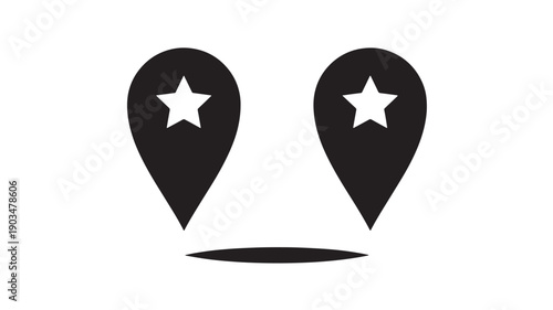 Eyes icon set with star-shaped pupils in black silhouette style, abstract cartoon face elements isolated on white background for stickers, logo, emoji and UI