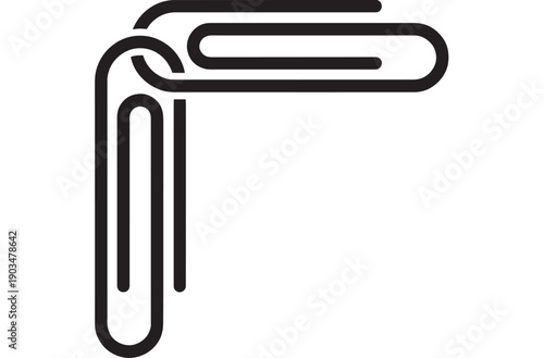 Paperclip icon with rounded outline in bold black line art, minimalist office supply symbol for attachment, document management, clip sign isolated on white
