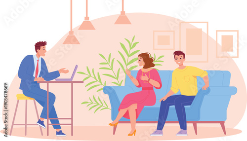 Celebrity couple interview. Tv studio show illustration