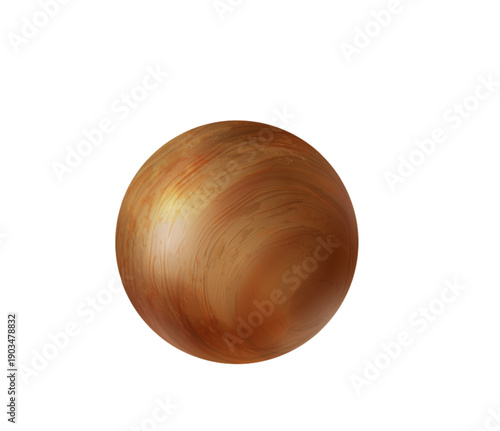 Glossy ball with wooden texture. Realistic brown orb