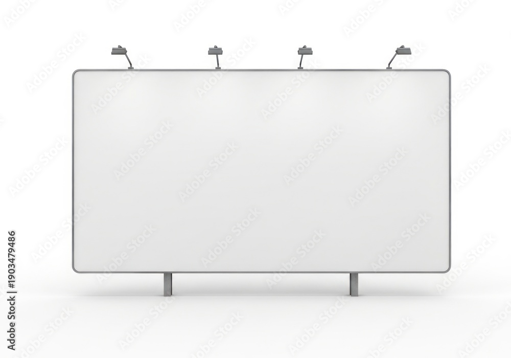 Obraz premium Blank White Illuminated Billboard With Metal Frame and Legs Displaying Empty Advertising Space Isolated On White Background