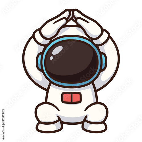 Cartoon astronaut squatting with hands above head