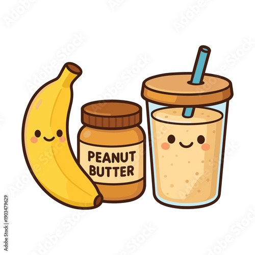 Smiling banana peanut butter and smoothie set