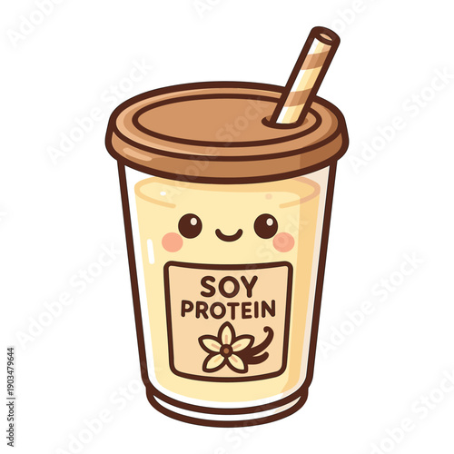 Soy Protein Drink in Cup with Straw Cute Cartoon