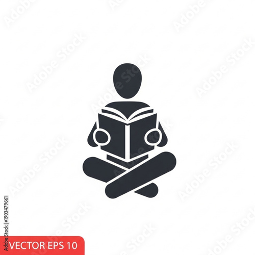 Person meditating with open book in lotus position illustration