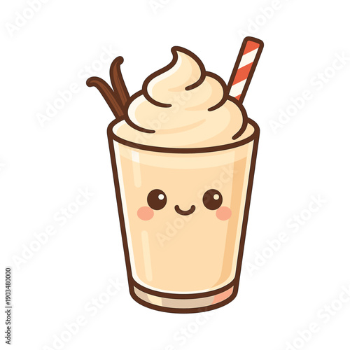 Kawaii Vanilla Milkshake with Whipped Cream and Straw