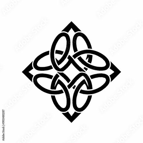 Intricate Celtic knot design with interwoven lines forming a symmetrical pattern.